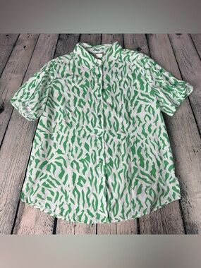 Vtg American Sweetheart Button Up Peter Pan Collared Green Zebra Print Sz Medium